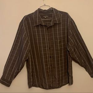 Brown stripe button up shirt, L